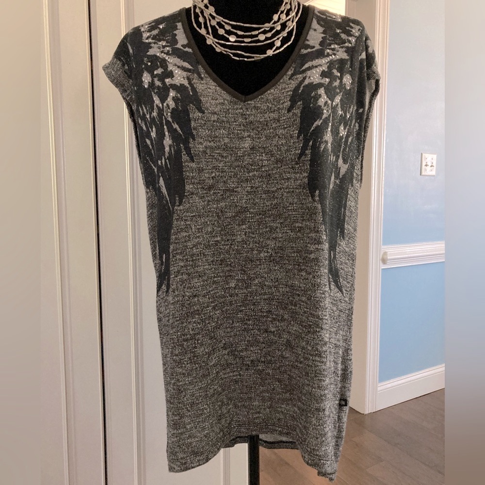 NWOT Rock & Republic Black Wings Tank Long Tank Top Silver Shimmer Embellished